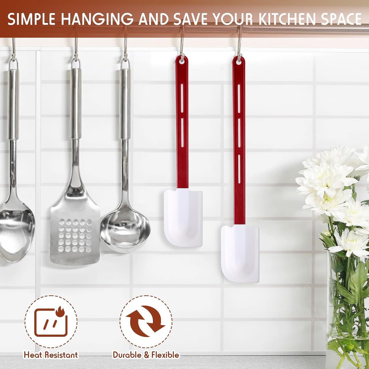 4 Pcs Commercial Rubber Spatula Heat Resistant, 10 Inch, 14 Inch