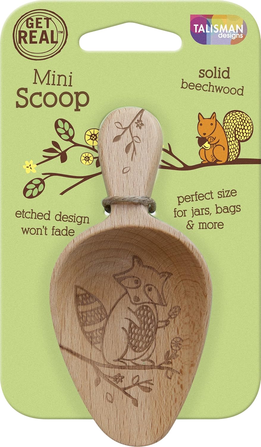 Laser Etched Beechwood Mini Scoop | Woodland Design | Measuring Spoon | Cute & Functional Kitchen Tool | Small Wooden Scoop Spoon | Use for Coffee, Sugar & Grains
