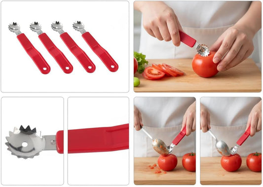 4 Pcs Stainless Steel Tomato Corer & Strawberry Huller - Premium Fruit/Vegetable Seed Remover Tool for Kitchen, Dessert Prep, Salad Making