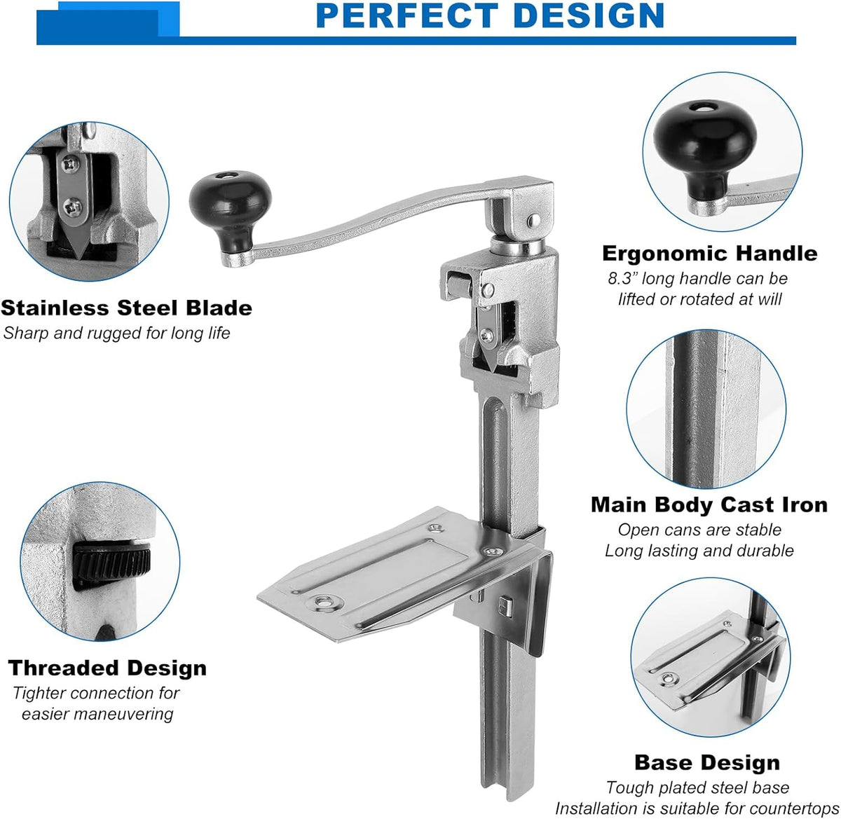 Commercial Can Opener Heavy Duty - Industrial Manual Can Opener Opens Up to 11" Tall Cans