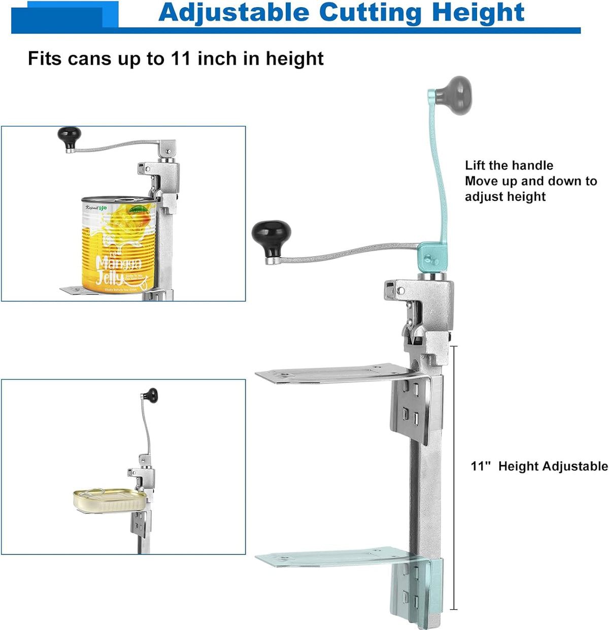 Commercial Can Opener Heavy Duty - Industrial Manual Can Opener Opens Up to 11" Tall Cans
