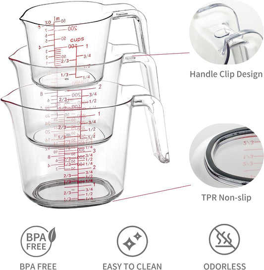 3-Piece Clear Nesting Liquid Measuring Cups with Spouts, 1, 2 and 4 Cup