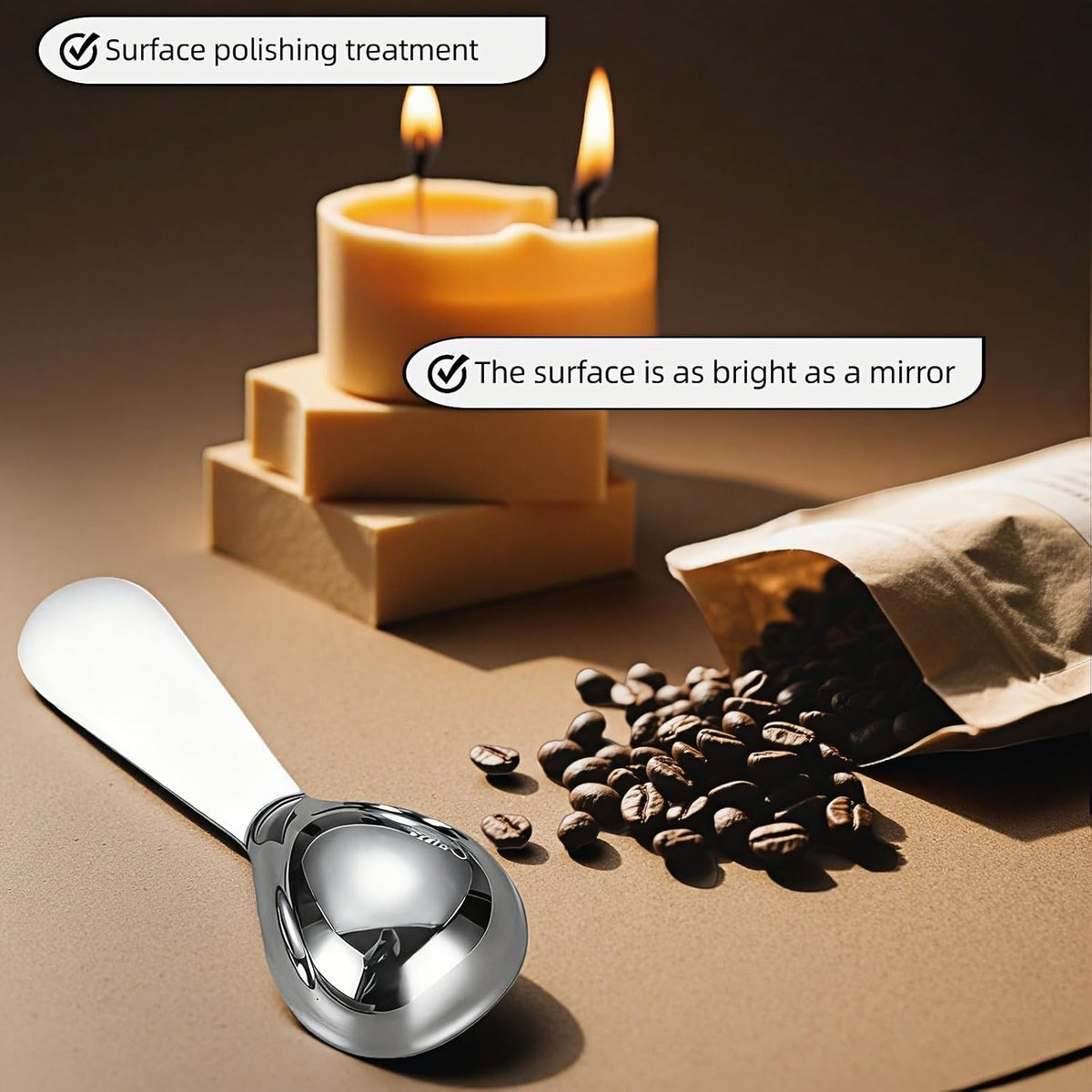 30ml Stainless Steel Coffee Scoop, 2 Tbsp Measuring Spoons for Protein Powder, Sugar, Flour & Tea - Short Handle, Laser Etched Markings, Dishwasher Safe, Heavy-Duty 304 Food-Grade Steel