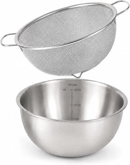 18/8 Stainless Steel Colander with Mixing Bowl, 3.5QT