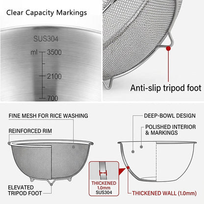 18/8 Stainless Steel Colander with Mixing Bowl, 3.5QT