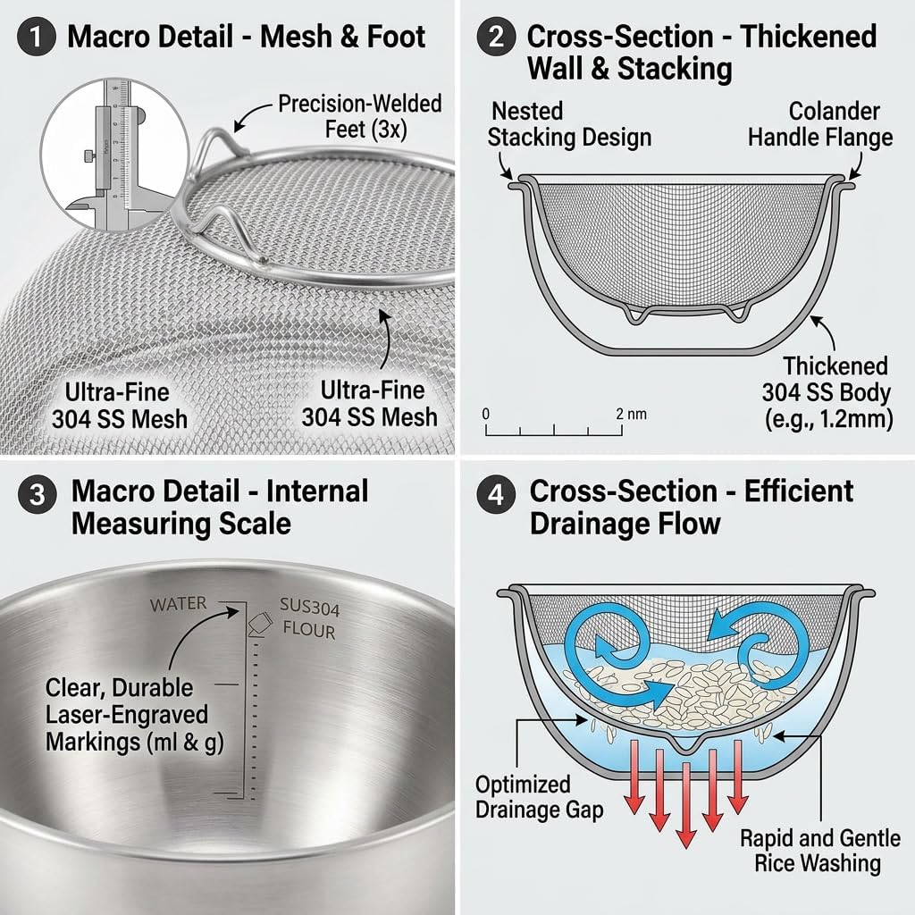 18/8 Stainless Steel Colander with Mixing Bowl, 3.5QT