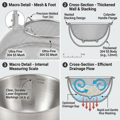 18/8 Stainless Steel Colander with Mixing Bowl, 3.5QT