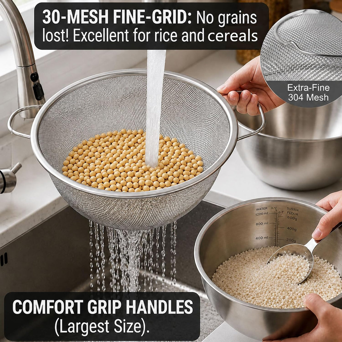 18/8 Stainless Steel Colander with Mixing Bowl, 3.5QT