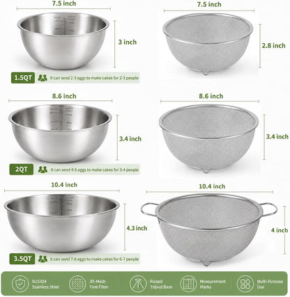 18/8 Stainless Steel Colander with Mixing Bowl, 3.5QT