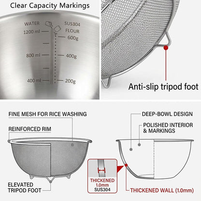 18/8 Stainless Steel Colander with Mixing Bowl, 3.5QT