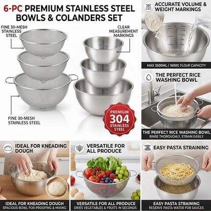 18/8 Stainless Steel Colander with Mixing Bowl, 3.5QT