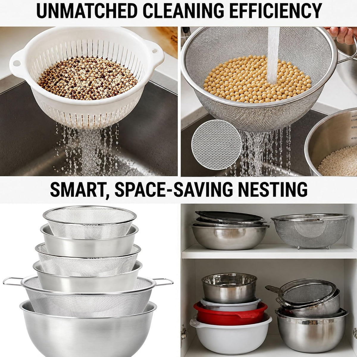 18/8 Stainless Steel Colander with Mixing Bowl, 3.5QT