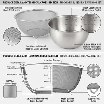 18/8 Stainless Steel Colander with Mixing Bowl, 3.5QT