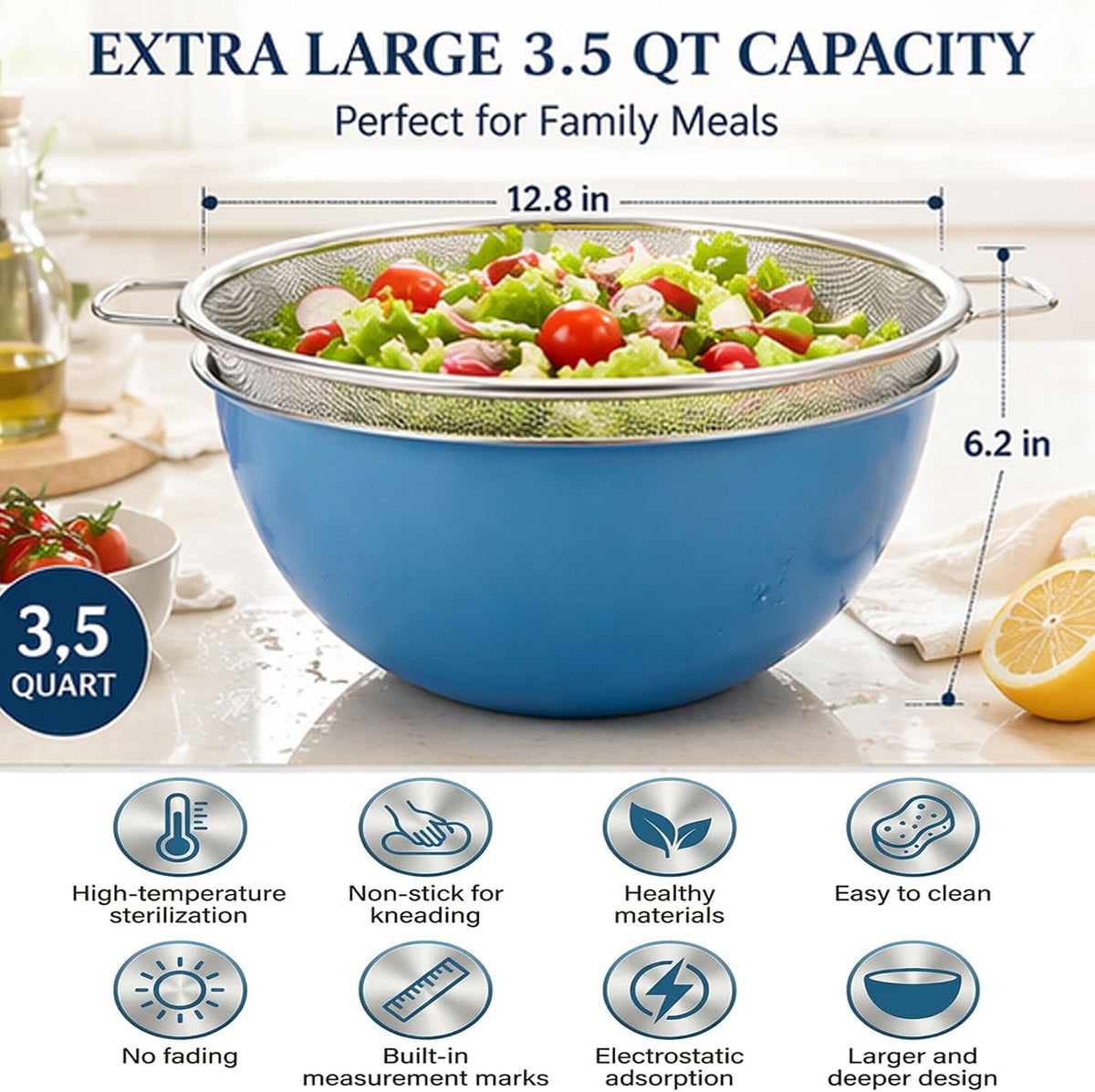 18/8 Stainless Steel Colander with Mixing Bowl, 3.5QT