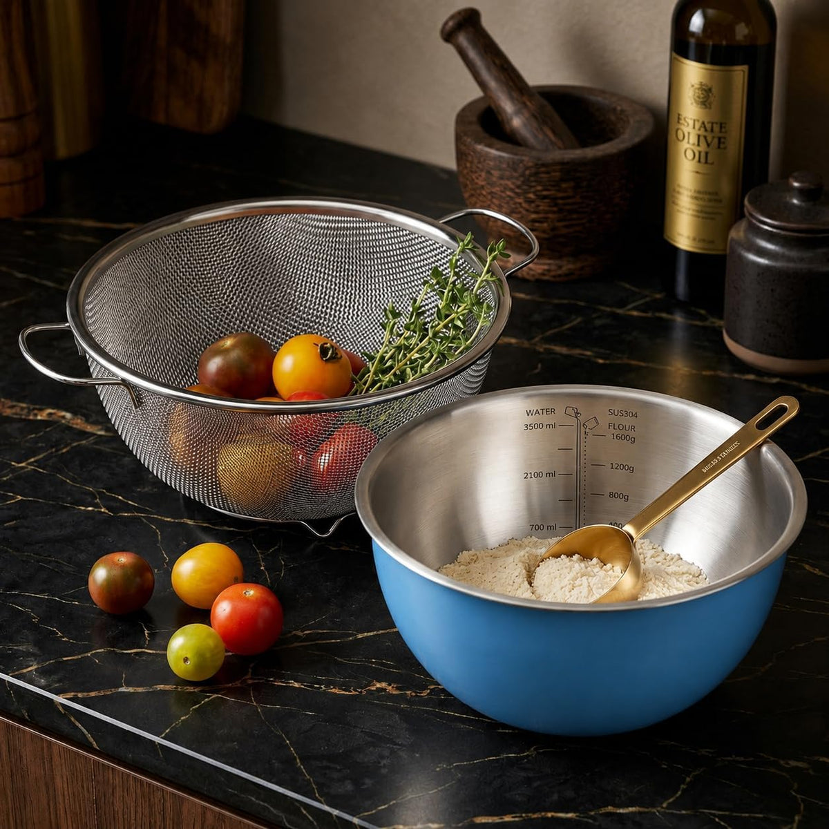 18/8 Stainless Steel Colander with Mixing Bowl, 3.5QT