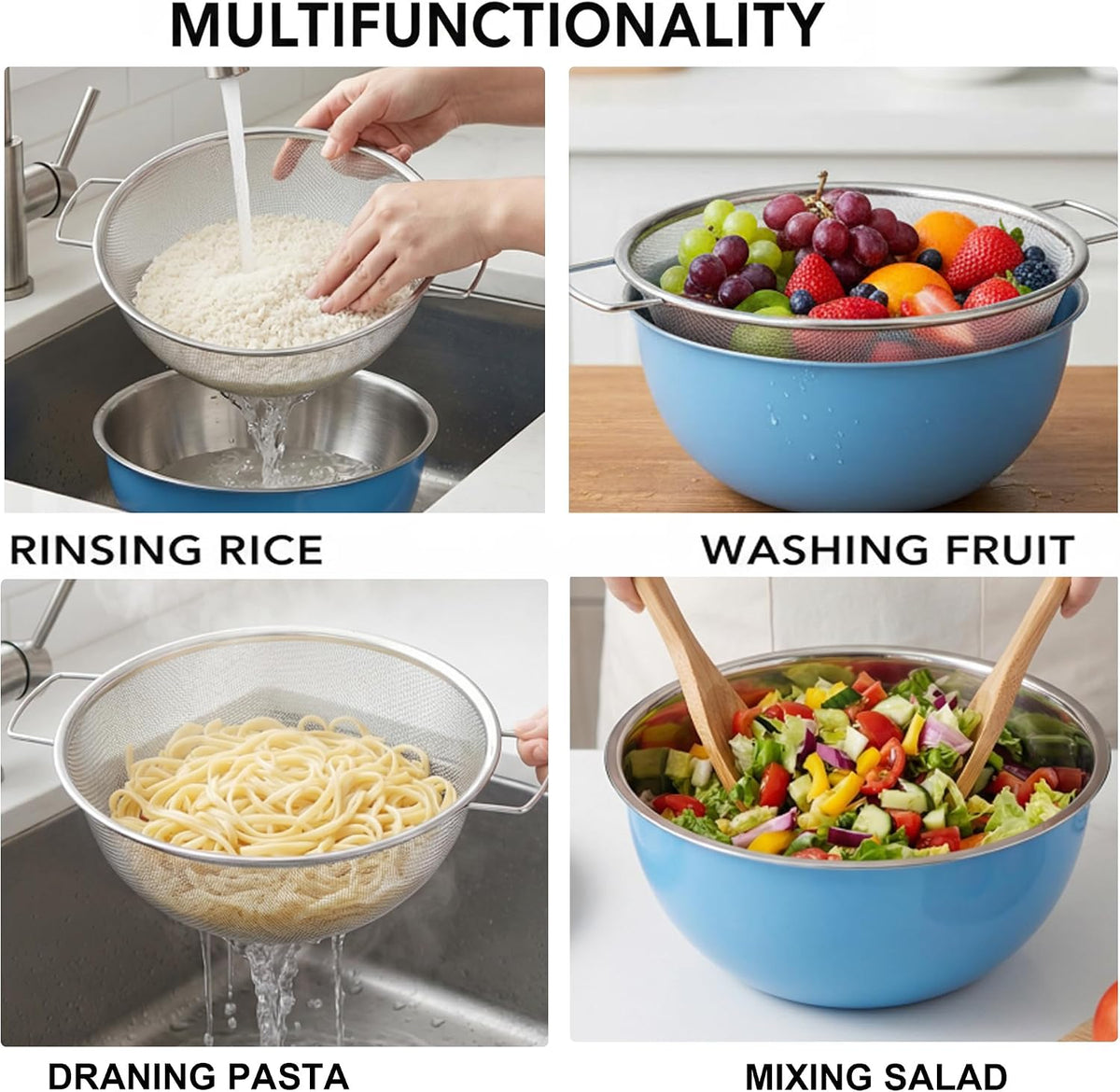 18/8 Stainless Steel Colander with Mixing Bowl, 3.5QT