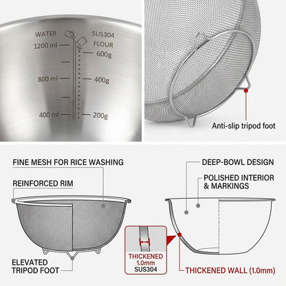 18/8 Stainless Steel Colander with Mixing Bowl, 3.5QT