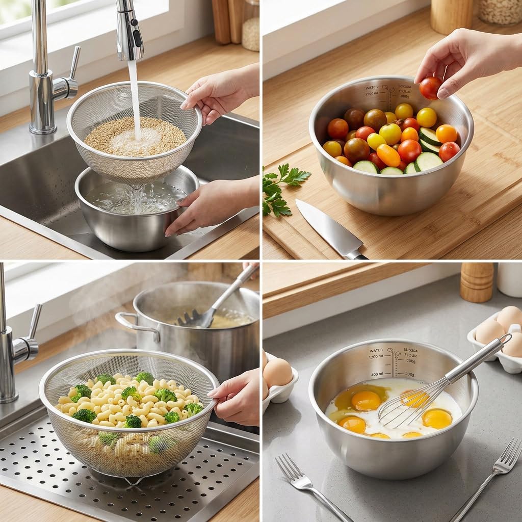 18/8 Stainless Steel Colander with Mixing Bowl, 3.5QT