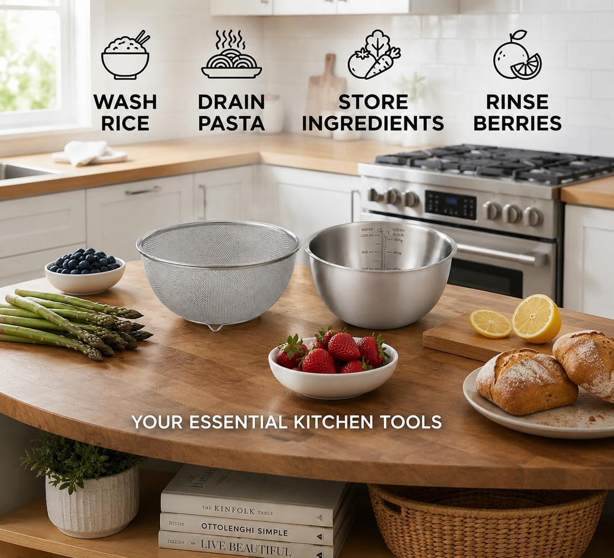 18/8 Stainless Steel Colander with Mixing Bowl, 3.5QT