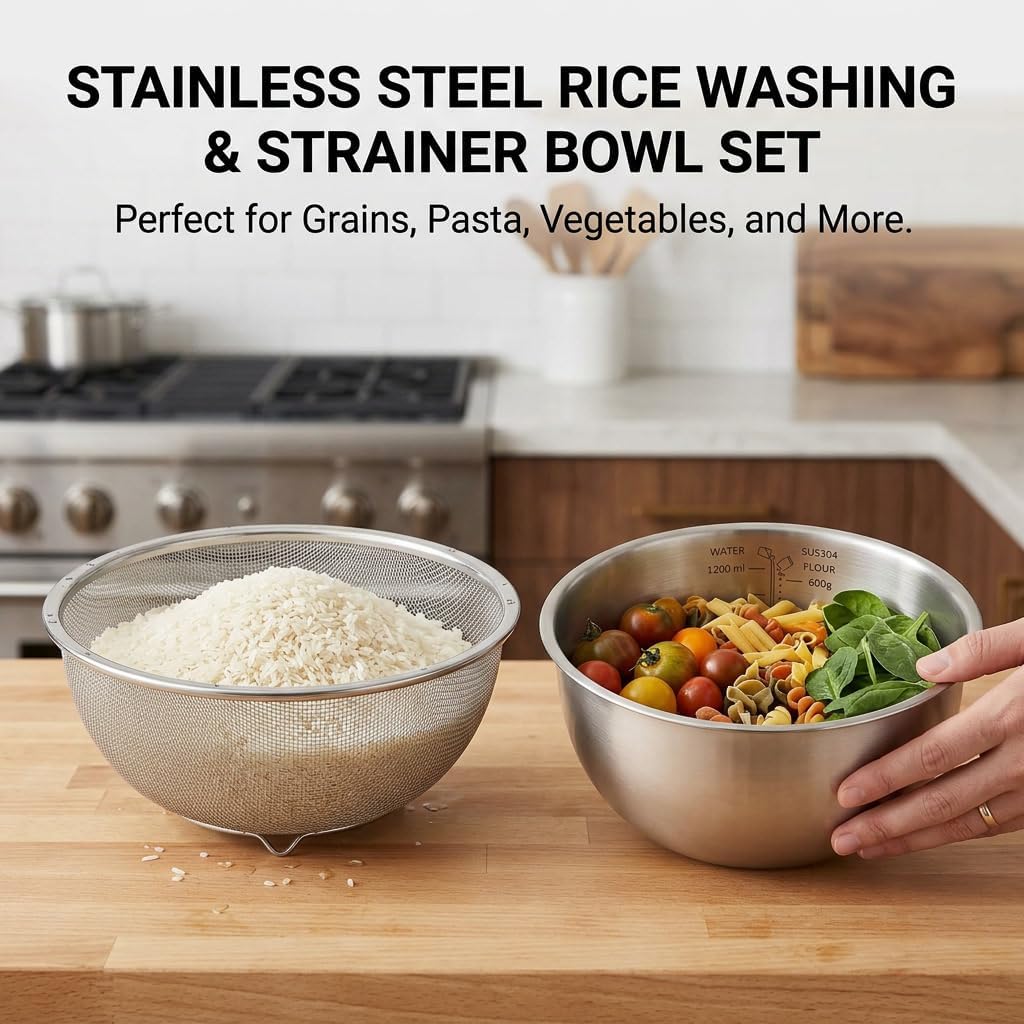 18/8 Stainless Steel Colander with Mixing Bowl, 3.5QT
