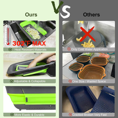 Collapsible Colander Strainer, Expandable Over the Sink Colander for Kitchen, Adjustable Silicone Sink Strainer, Foldable Large Colanders Basket to Wash Vegetable, Fruit, 15" to 19.8", Gray
