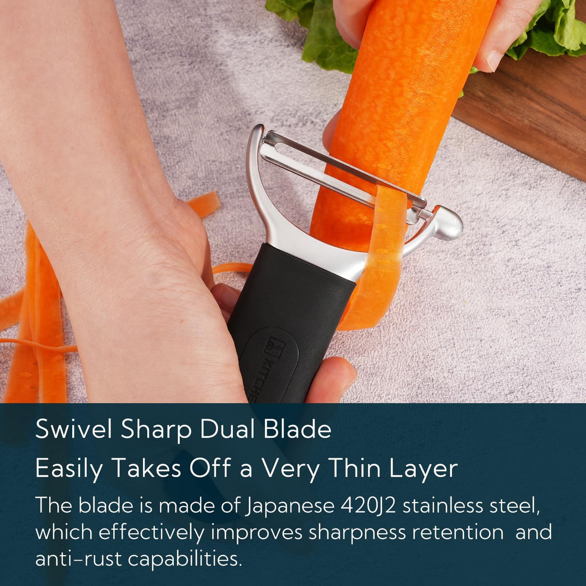 Swivel Vegetable Potato Peeler for Kitchen, Japanese Stainless Steel Sharp Blade, Heavy Duty Die-cast Construction Y Peeler, Built-in Eye Remover, Soft-touch Handle, Dishwasher Safe, Black