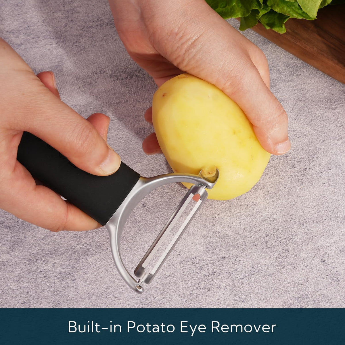 Swivel Vegetable Potato Peeler for Kitchen, Japanese Stainless Steel Sharp Blade, Heavy Duty Die-cast Construction Y Peeler, Built-in Eye Remover, Soft-touch Handle, Dishwasher Safe, Black