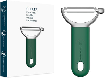 Swivel Vegetable Potato Peeler for Kitchen, Japanese Stainless Steel Sharp Blade, Heavy Duty Die-cast Construction Y Peeler, Built-in Eye Remover, Soft-touch Handle, Dishwasher Safe, Black