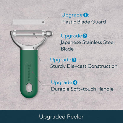 Swivel Vegetable Potato Peeler for Kitchen, Japanese Stainless Steel Sharp Blade, Heavy Duty Die-cast Construction Y Peeler, Built-in Eye Remover, Soft-touch Handle, Dishwasher Safe, Black