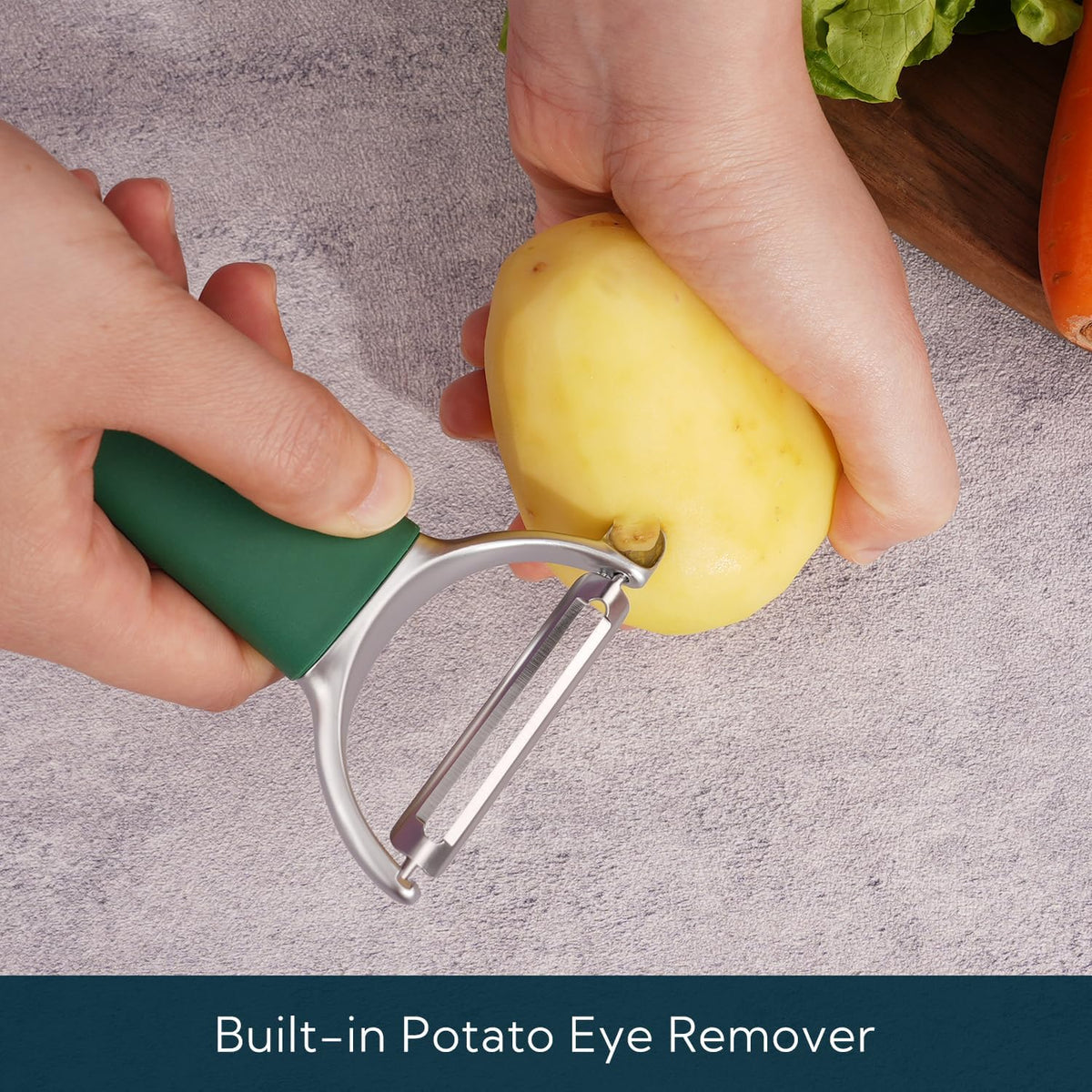 Swivel Vegetable Potato Peeler for Kitchen, Japanese Stainless Steel Sharp Blade, Heavy Duty Die-cast Construction Y Peeler, Built-in Eye Remover, Soft-touch Handle, Dishwasher Safe, Black