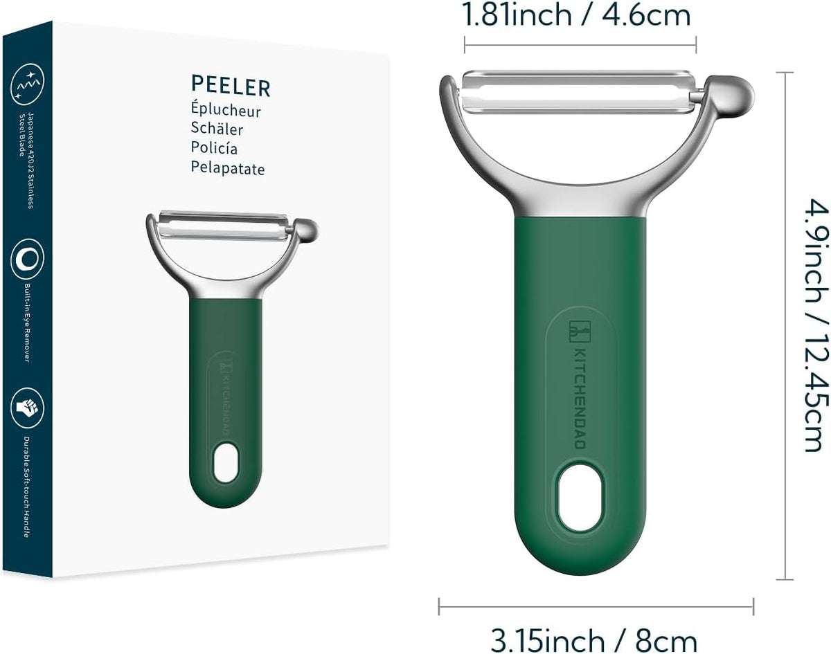 Swivel Vegetable Potato Peeler for Kitchen, Japanese Stainless Steel Sharp Blade, Heavy Duty Die-cast Construction Y Peeler, Built-in Eye Remover, Soft-touch Handle, Dishwasher Safe, Black