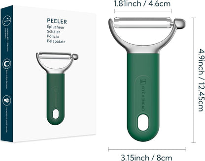 Swivel Vegetable Potato Peeler for Kitchen, Japanese Stainless Steel Sharp Blade, Heavy Duty Die-cast Construction Y Peeler, Built-in Eye Remover, Soft-touch Handle, Dishwasher Safe, Black