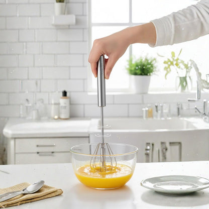 3-Piece Premium Whisk Set - 304 Stainless Steel Danish Dough Whisk, Semi-Automatic Push Egg Beater, & Balloon Whisk - Professional Battery-Free Baking Tools & Bread Making Gift Set