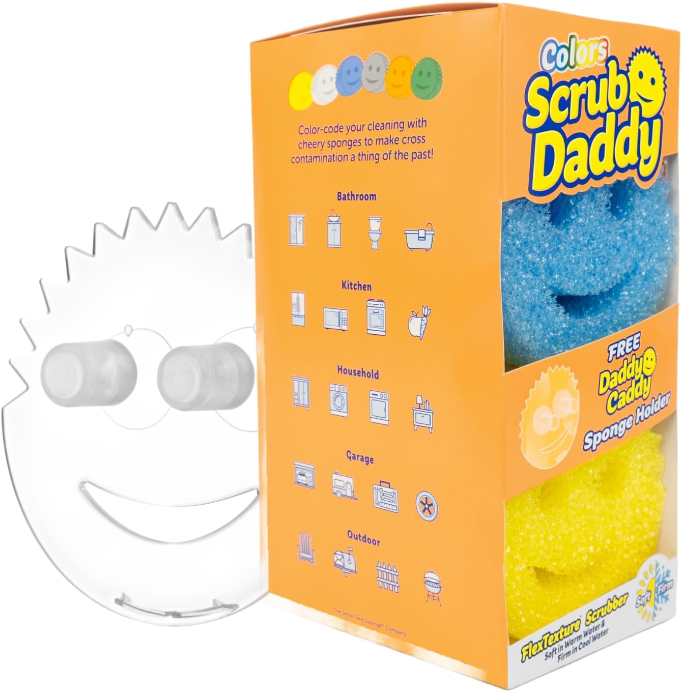 6 Kitchen Sponges & 1 Daddy Caddy Dish Sponge Holder - BPA Free & Made with Polymer Foam - Stain & Odor Resistant, Scratch-Free Multipurpose Scrubbers
