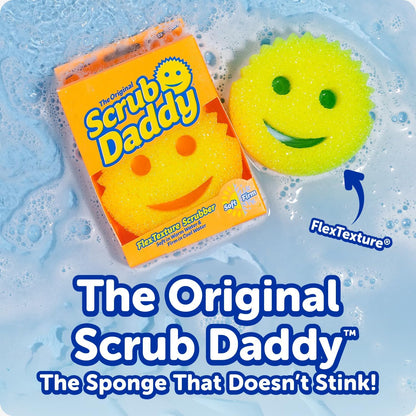 6 Kitchen Sponges & 1 Daddy Caddy Dish Sponge Holder - BPA Free & Made with Polymer Foam - Stain & Odor Resistant, Scratch-Free Multipurpose Scrubbers