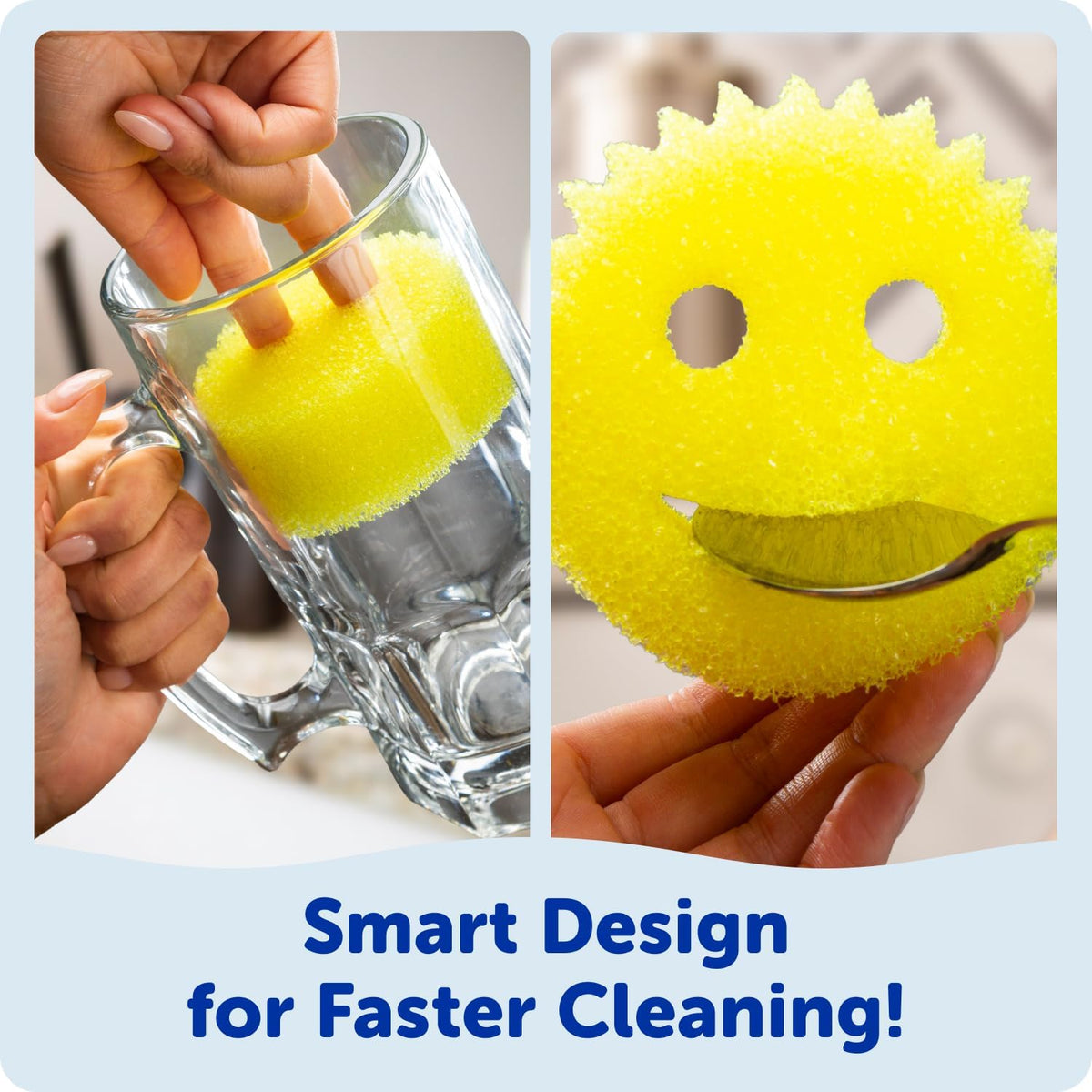 6 Kitchen Sponges & 1 Daddy Caddy Dish Sponge Holder - BPA Free & Made with Polymer Foam - Stain & Odor Resistant, Scratch-Free Multipurpose Scrubbers