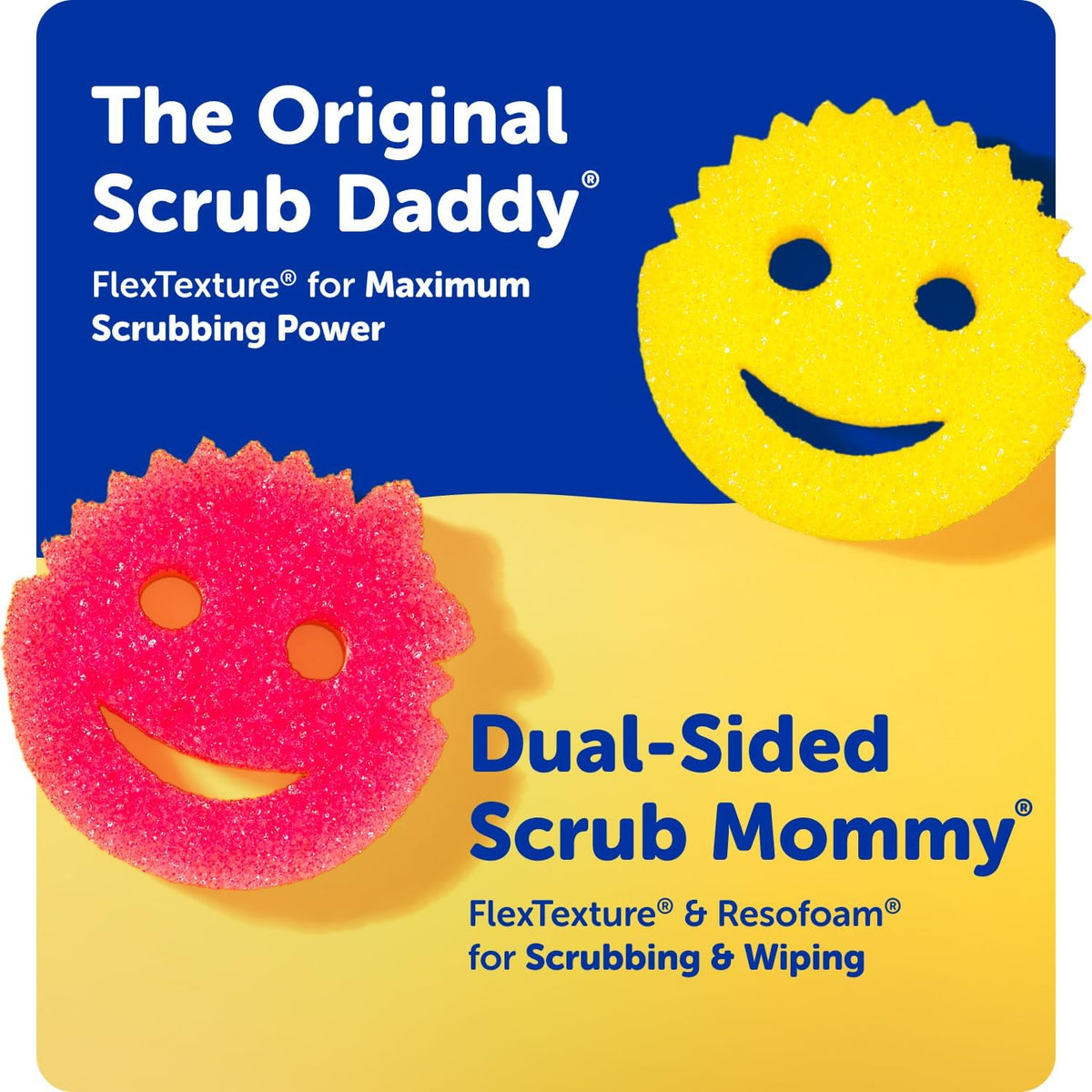 6 Kitchen Sponges & 1 Daddy Caddy Dish Sponge Holder - BPA Free & Made with Polymer Foam - Stain & Odor Resistant, Scratch-Free Multipurpose Scrubbers