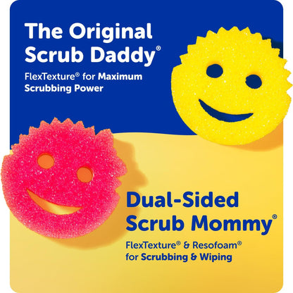6 Kitchen Sponges & 1 Daddy Caddy Dish Sponge Holder - BPA Free & Made with Polymer Foam - Stain & Odor Resistant, Scratch-Free Multipurpose Scrubbers