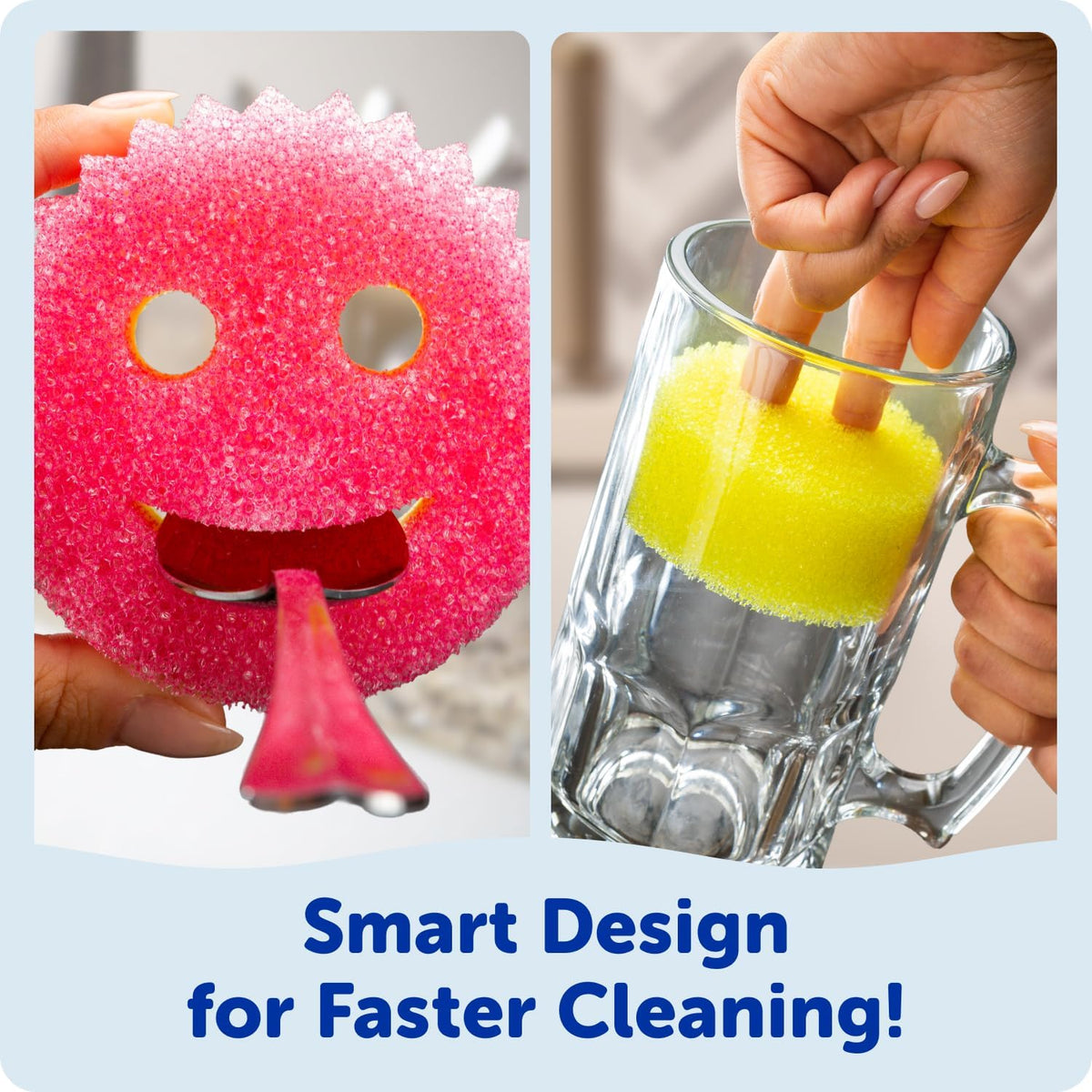 6 Kitchen Sponges & 1 Daddy Caddy Dish Sponge Holder - BPA Free & Made with Polymer Foam - Stain & Odor Resistant, Scratch-Free Multipurpose Scrubbers