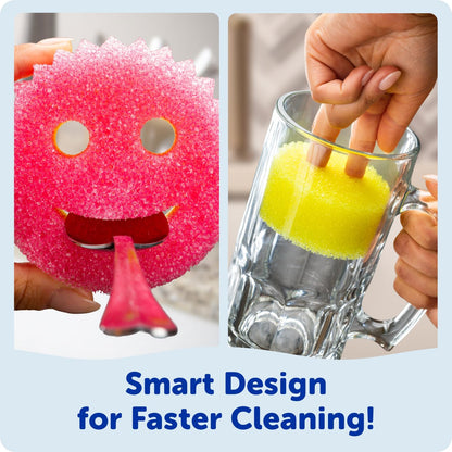 6 Kitchen Sponges & 1 Daddy Caddy Dish Sponge Holder - BPA Free & Made with Polymer Foam - Stain & Odor Resistant, Scratch-Free Multipurpose Scrubbers