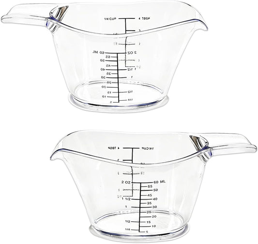 2-Pack 2 Oz Mini Measuring Cups, Kitchen, Crafts, Beauty Projects | Tsp/Tbsp/Oz/Ml Markings, Clear Easy-Read Scale, Laundry detergent dosing, hair dye mixing, spa chemical measuring, resin DIY