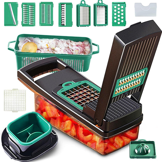 Vegetable Chopper, Food Shredder with Container, Mandoline Slicer, Cheese Grater, Veggie Dicer Slicer Cutter, Egg white separator,Includes Bonus hand protector& Kitchen Gadgets