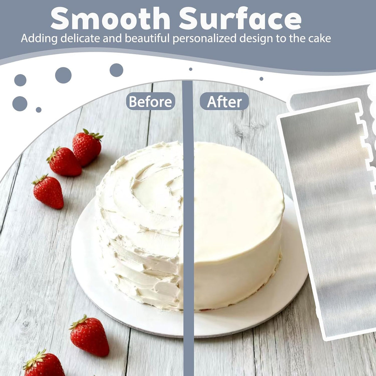 2 Pcs Stainless Metal Cake Scraper Smoother Double Sided Patterned Edge Cake Decorating Supplies Spatula Frosting Icing Tools Comb for Icing Cakes Buttercream Decorating