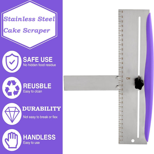 12 Inch Stainless Steel Cake Scraper,Cake Scraper Smoother,Adjustable Kitchen Frosting Spatula Cake Leveler Tool,Cake Bench Scraper for Mousse,Cheese,Cream Cake Decorating Tools