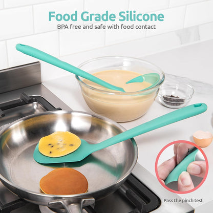 Silicone Kitchen Cooking Utensil Set of 5, 13.6" Long, Aqua Sky
