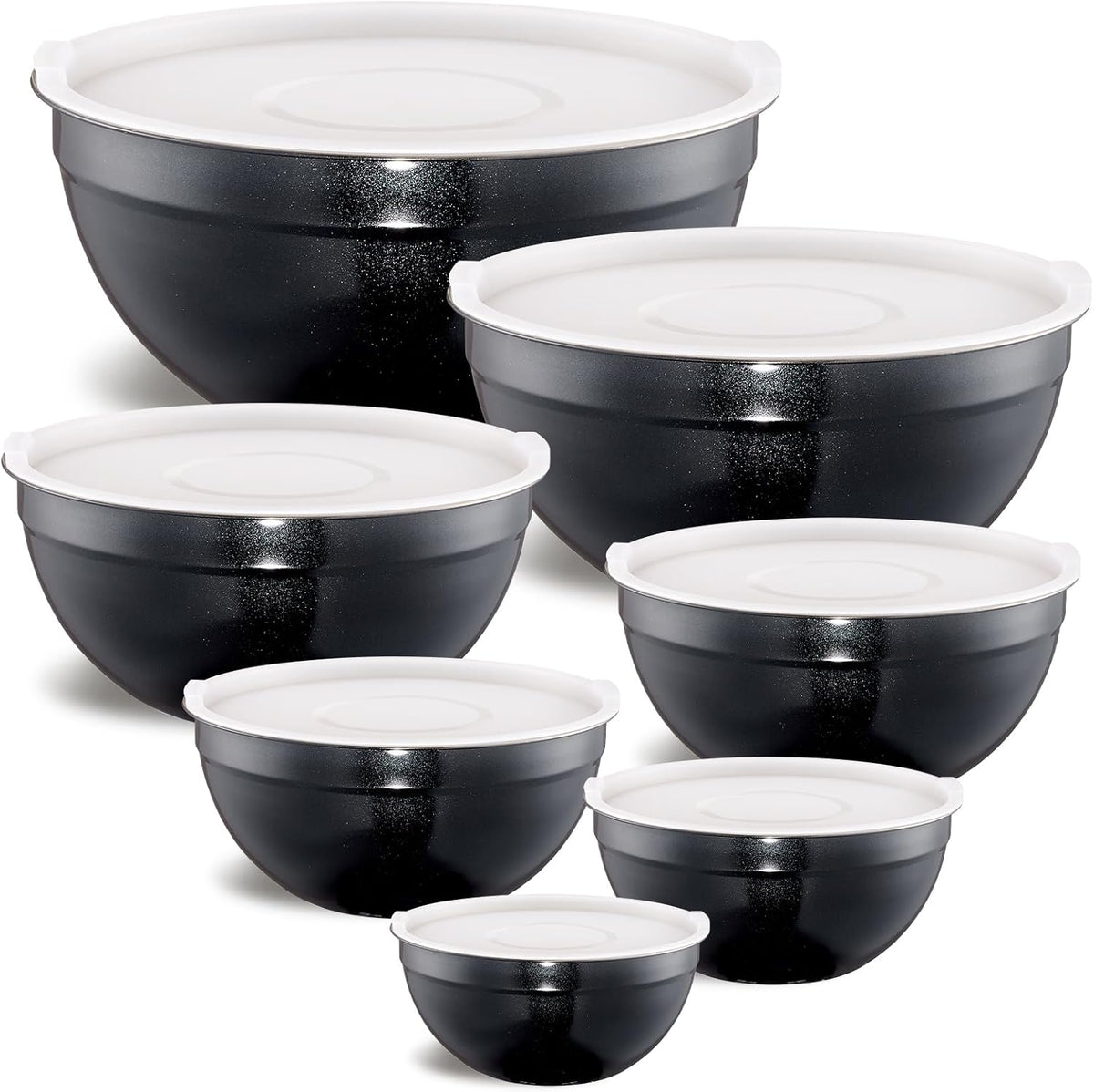 Gold Mixing Bowls with Airtight Lids, Stainless Steel Nesting Mixing Bowls Set of 7, Ideal for Baking, Prepping and Serving Food, Size 7, 3.6, 2.7, 2.1, 1.5, 1.1,0.8 QT, Stackable Design