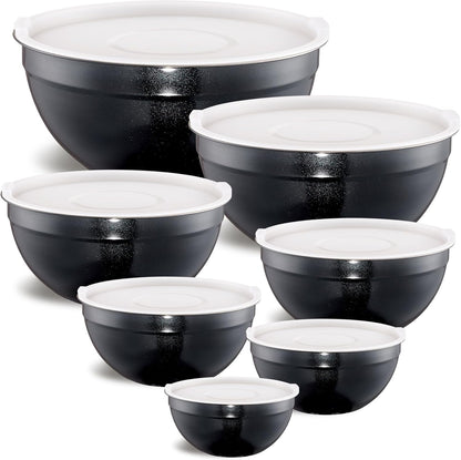 Gold Mixing Bowls with Airtight Lids, Stainless Steel Nesting Mixing Bowls Set of 7, Ideal for Baking, Prepping and Serving Food, Size 7, 3.6, 2.7, 2.1, 1.5, 1.1,0.8 QT, Stackable Design
