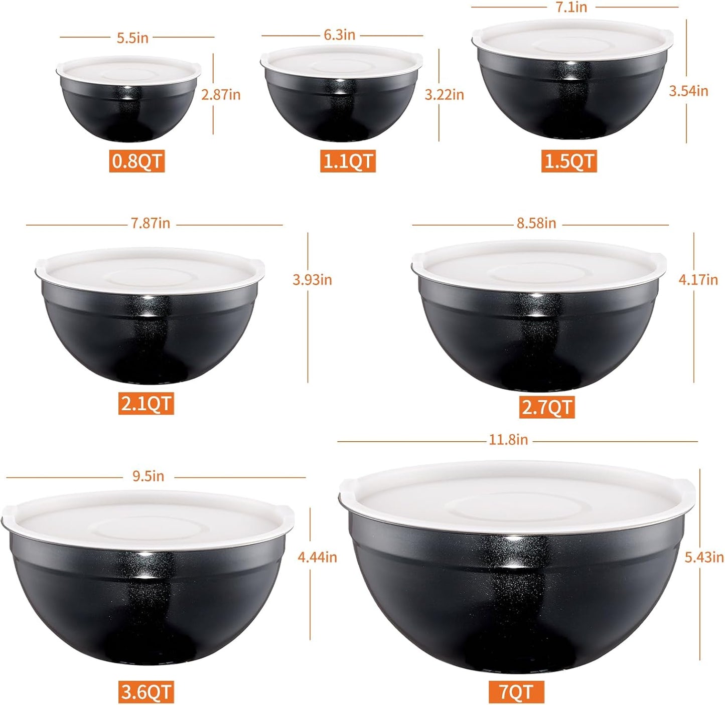 Gold Mixing Bowls with Airtight Lids, Stainless Steel Nesting Mixing Bowls Set of 7, Ideal for Baking, Prepping and Serving Food, Size 7, 3.6, 2.7, 2.1, 1.5, 1.1,0.8 QT, Stackable Design