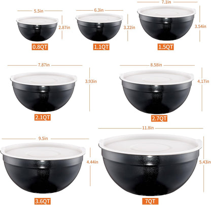 Gold Mixing Bowls with Airtight Lids, Stainless Steel Nesting Mixing Bowls Set of 7, Ideal for Baking, Prepping and Serving Food, Size 7, 3.6, 2.7, 2.1, 1.5, 1.1,0.8 QT, Stackable Design