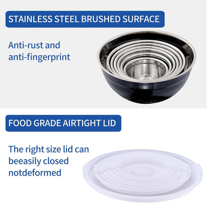 Gold Mixing Bowls with Airtight Lids, Stainless Steel Nesting Mixing Bowls Set of 7, Ideal for Baking, Prepping and Serving Food, Size 7, 3.6, 2.7, 2.1, 1.5, 1.1,0.8 QT, Stackable Design